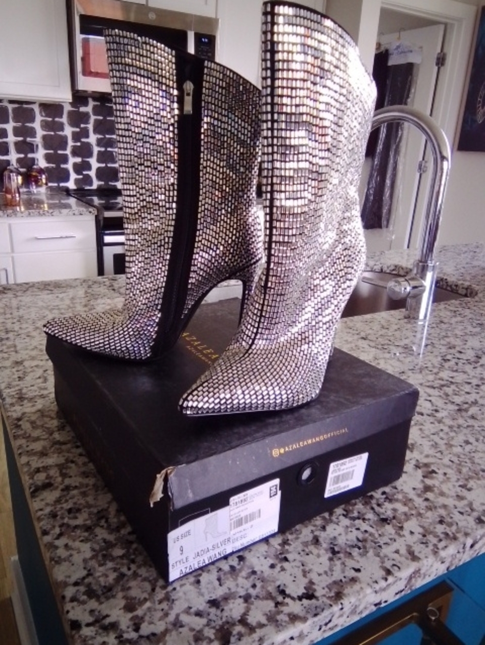Silver Crystal-Embellished Pointed Toe Stiletto Boots - Women